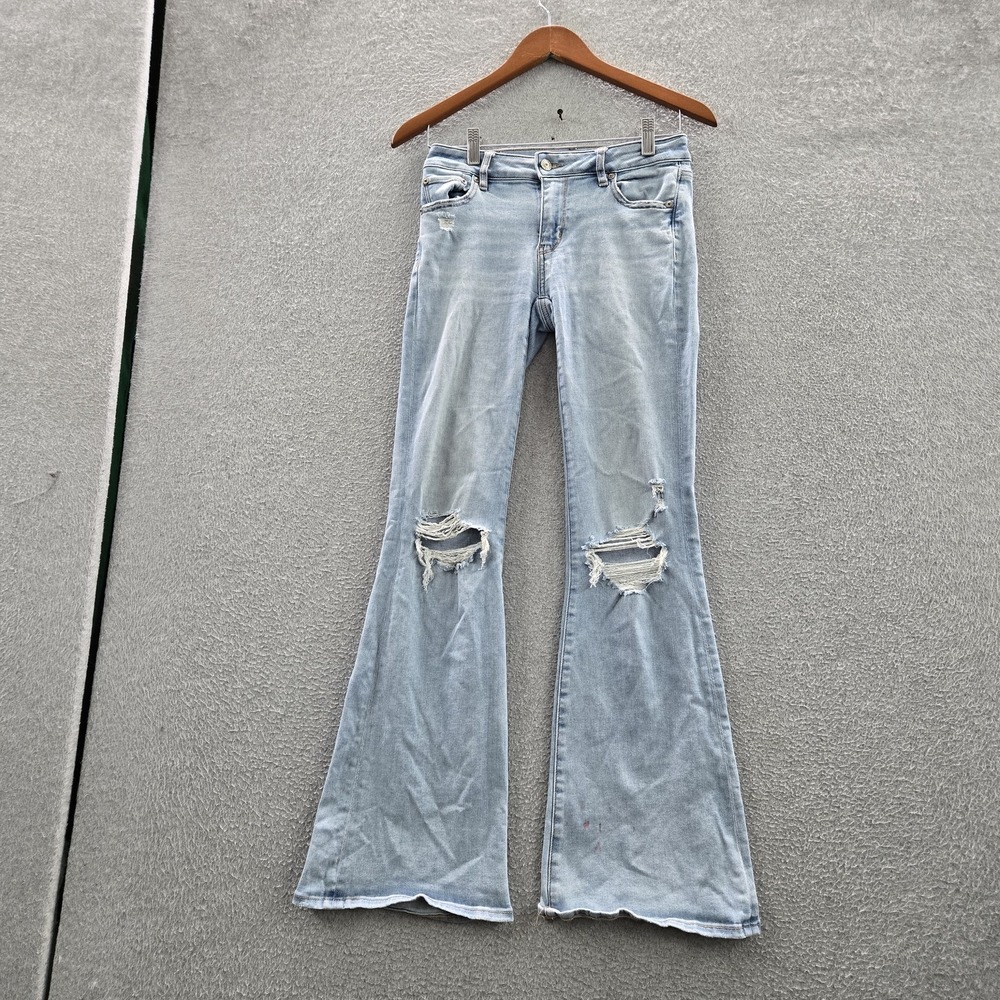 American Eagle Women Jeans 0 REGULAR Light Blue Denim Flared 30" Inseam READ